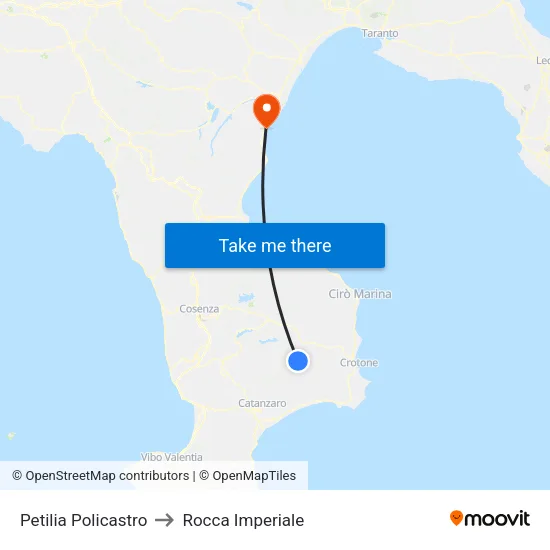 Petilia Policastro to Rocca Imperiale map