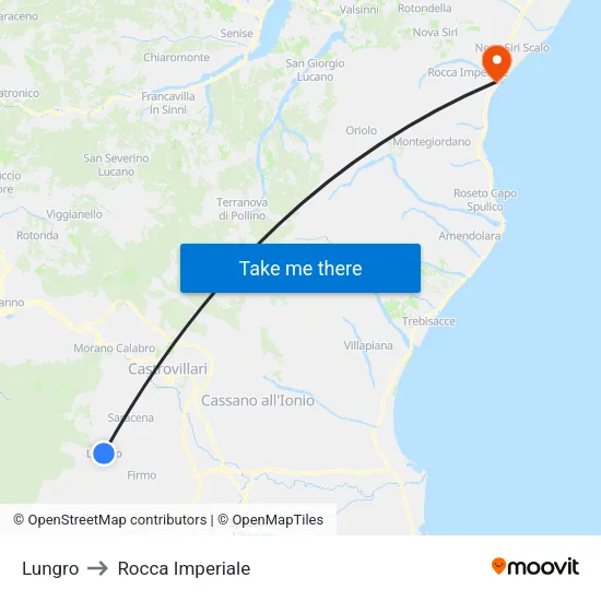 Lungro to Rocca Imperiale map