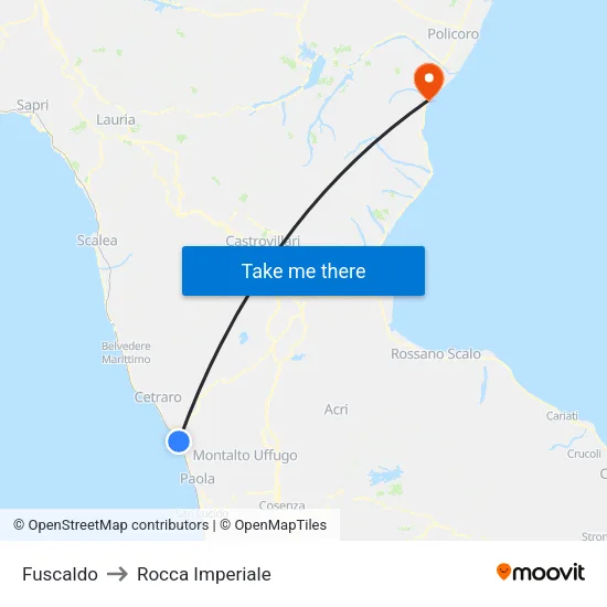 Fuscaldo to Rocca Imperiale map