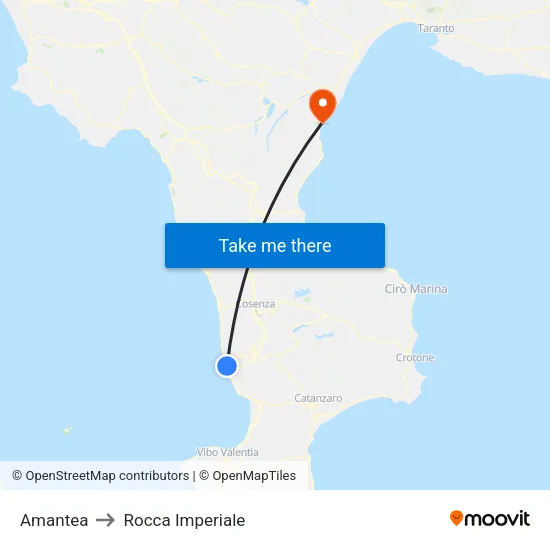 Amantea to Rocca Imperiale map