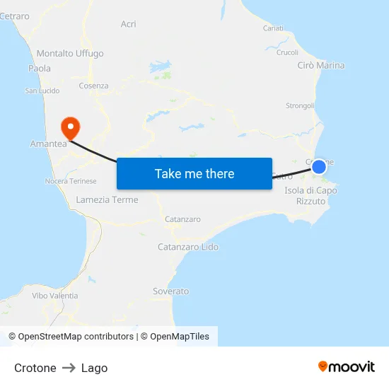 Crotone to Lake map