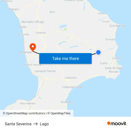 Santa Severina to Lake map