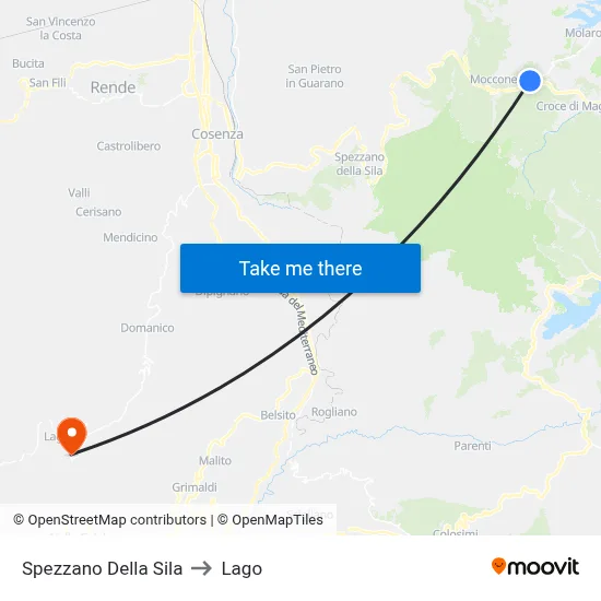 Spezzano Della Sila to Lake map