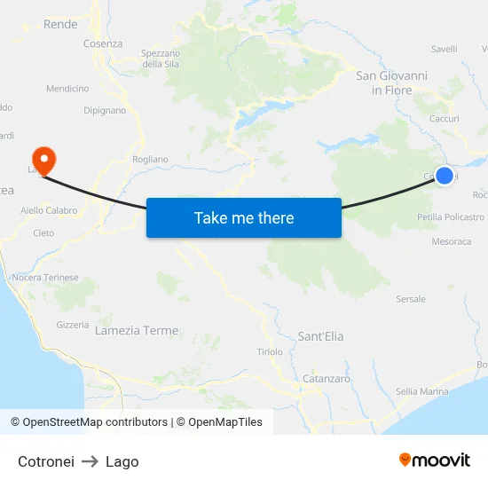 Cotronei to Lake map