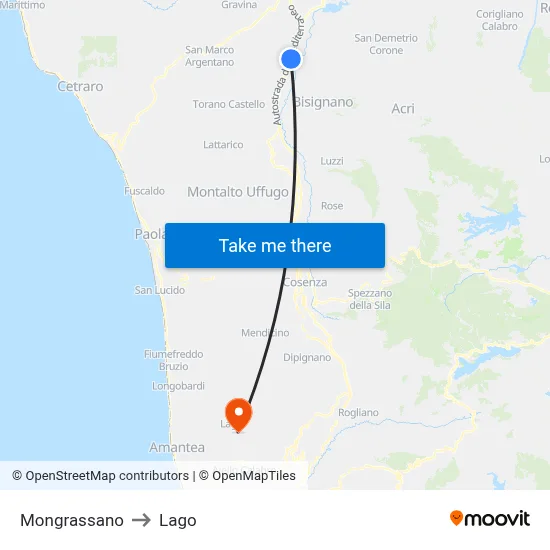 Mongrassano to Lago map