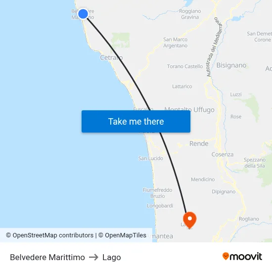 Belvedere Marittimo to Lago map