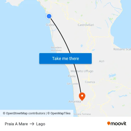 Praia A Mare to Lake map