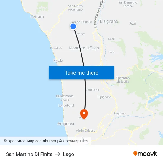 San Martino Di Finita to Lago map
