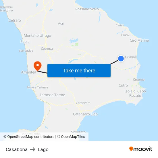 Casabona to Lago map