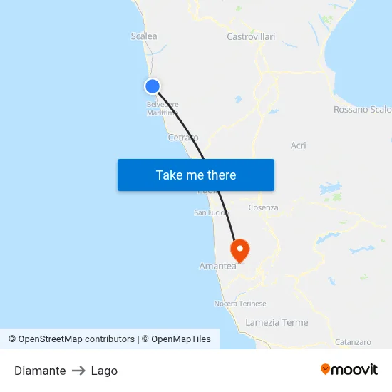 Diamante to Lago map