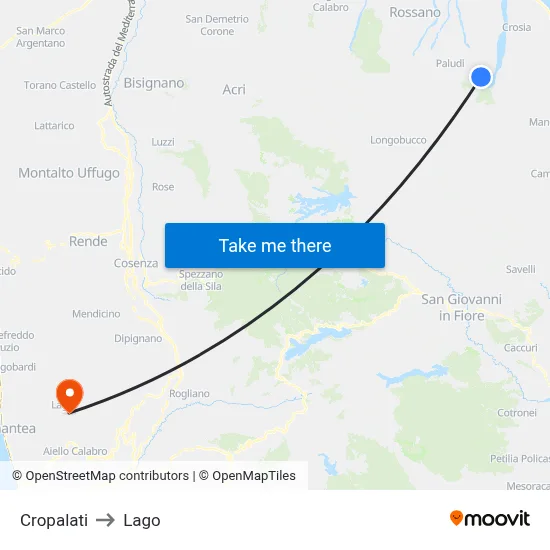 Cropalati to Lake map