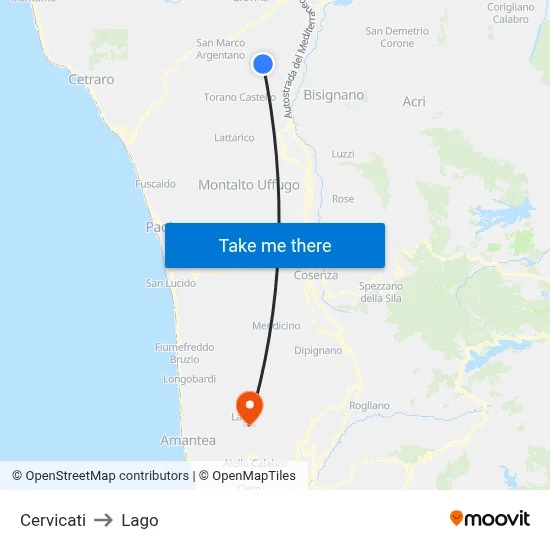 Cervicati to Lake map