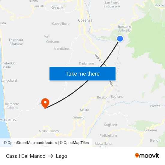 Casali Del Manco to Lake map