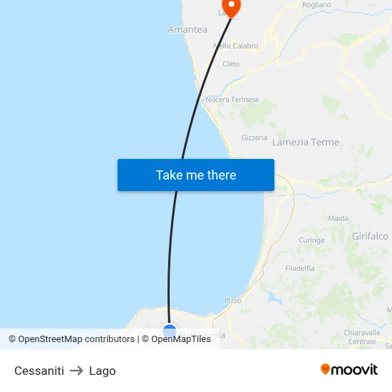 Cessaniti to Lake map