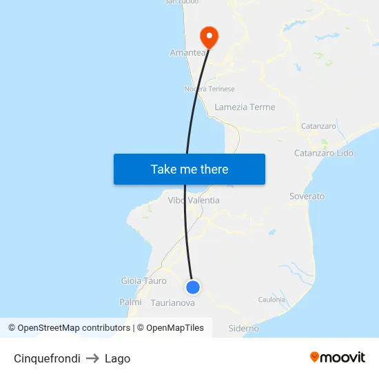 Cinquefrondi to Lago map