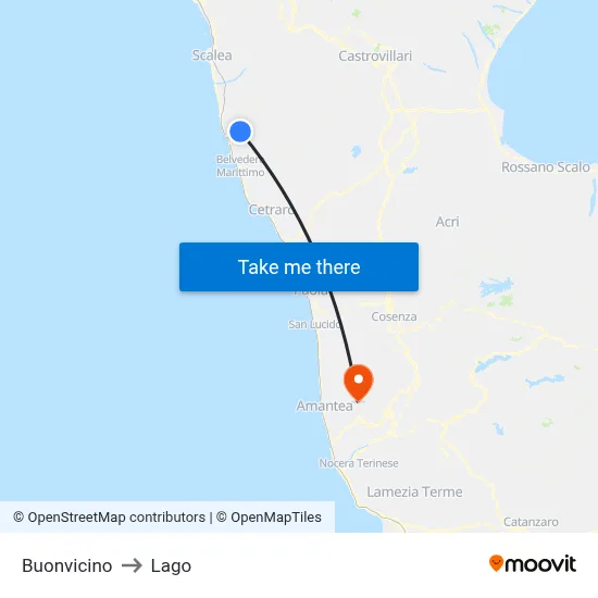 Buonvicino to Lago map