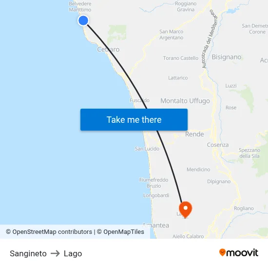 Sangineto to Lake map