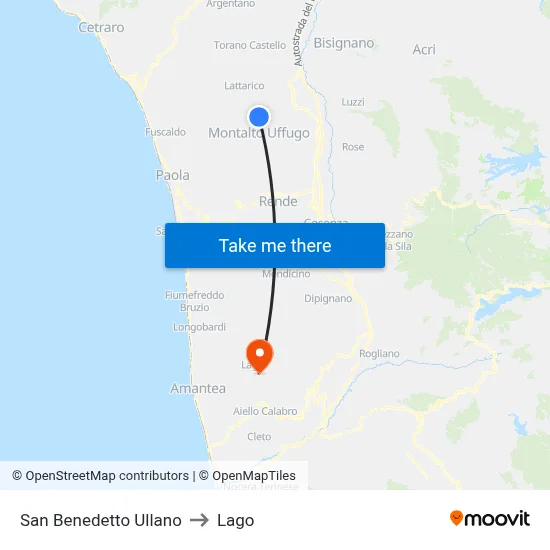San Benedetto Ullano to Lago map