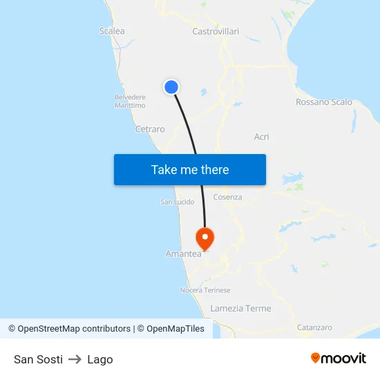 San Sosti to Lago map
