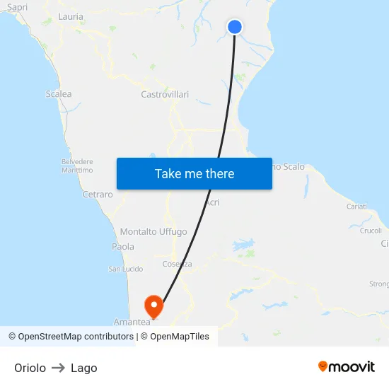 Oriolo to Lago map