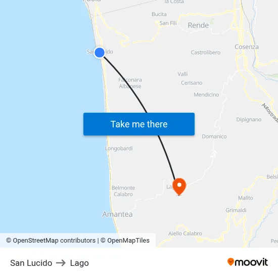 San Lucido to Lago map