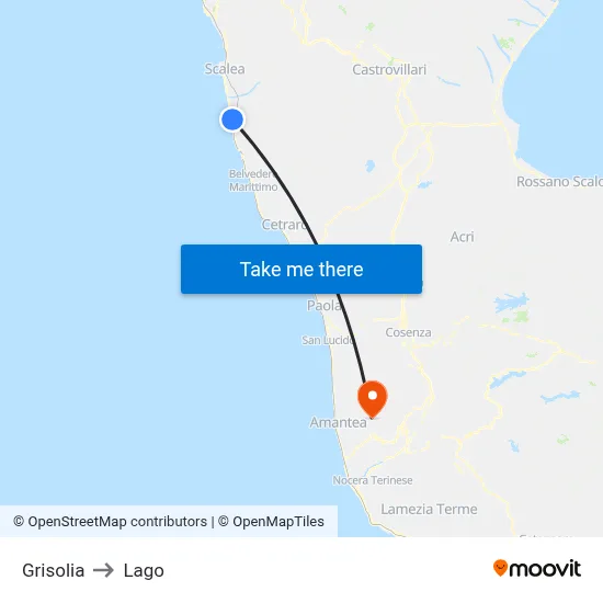 Grisolia to Lago map