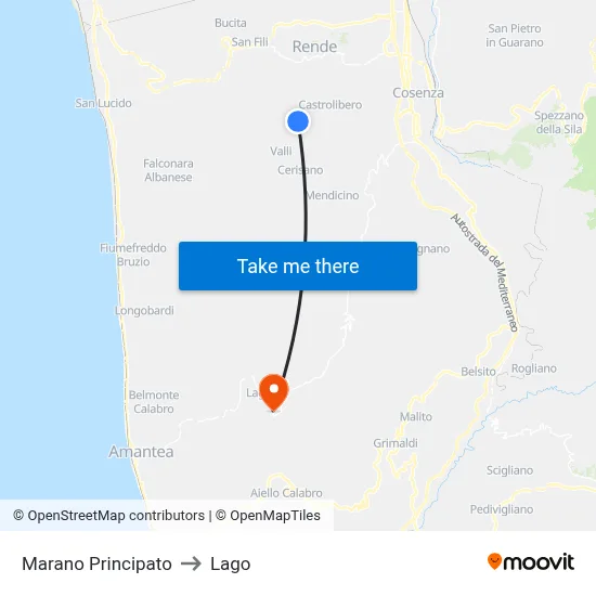Marano Principato to Lago map