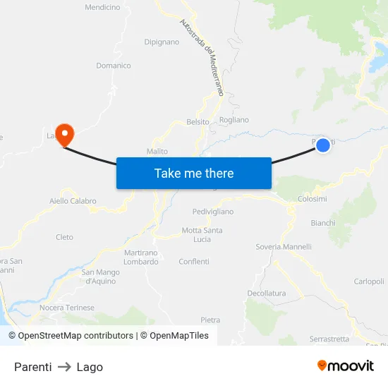 Parenti to Lago map