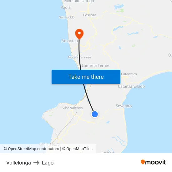 Vallelonga to Lago map