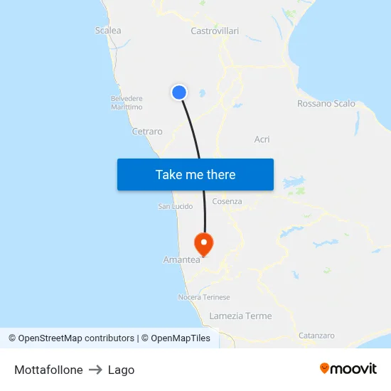 Mottafollone to Lago map