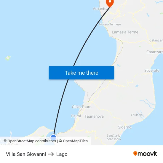 Villa San Giovanni to Lago map