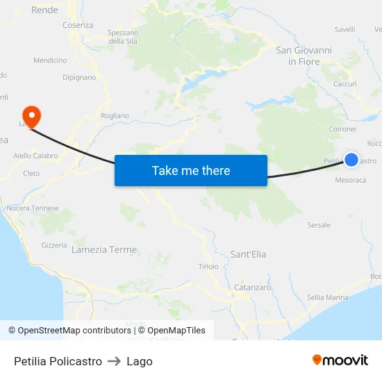 Petilia Policastro to Lake map