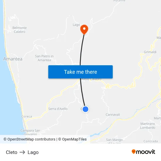 Cleto to Lago map