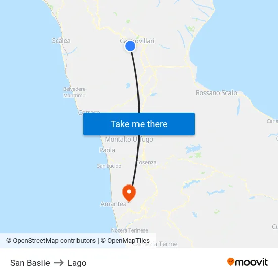 San Basile to Lago map