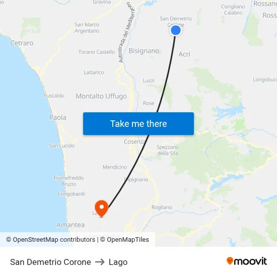 San Demetrio Corone to Lago map