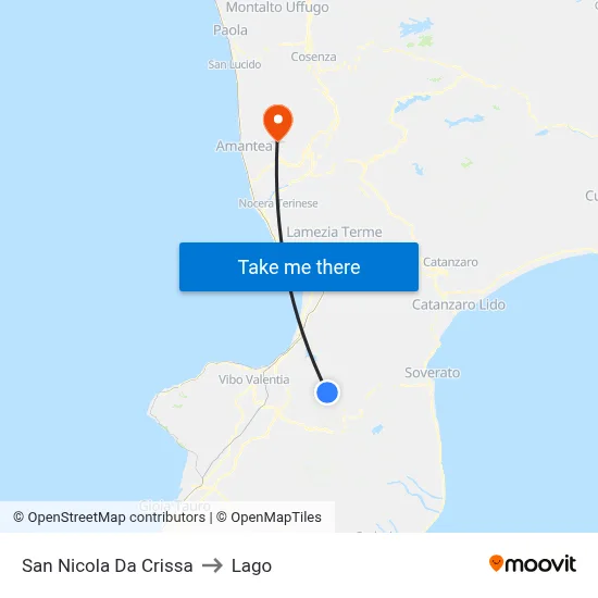San Nicola da Crissa to Lake map
