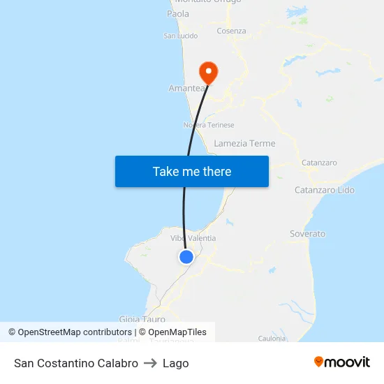 San Costantino Calabro to Lake map
