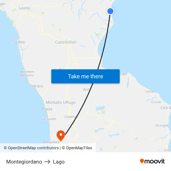 Montegiordano to Lago map