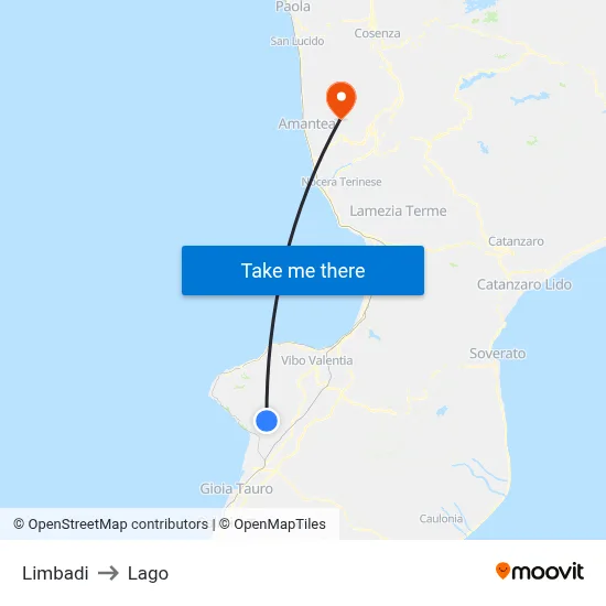 Limbadi to Lago map
