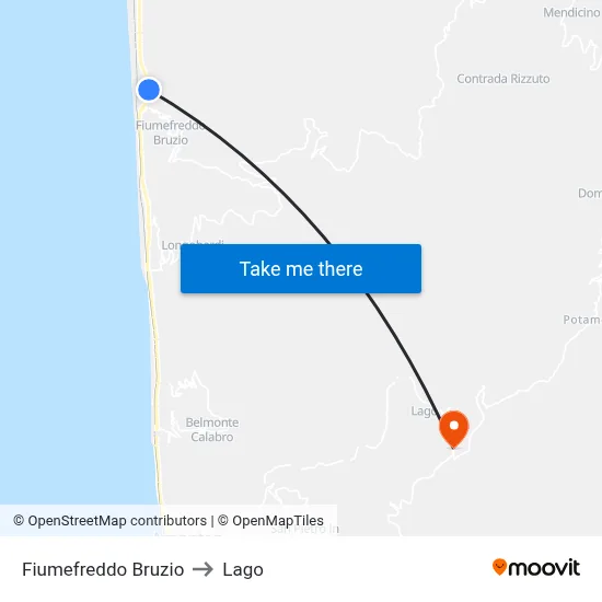 Fiumefreddo Bruzio to Lago map
