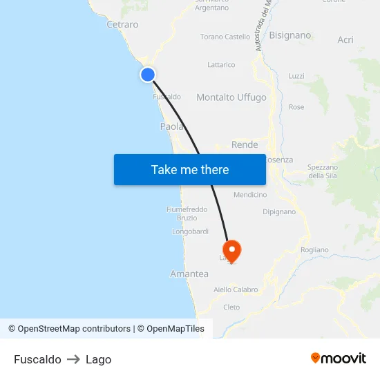 Fuscaldo to Lake map