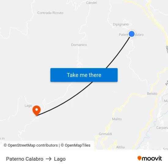 Paterno Calabro to Lago map