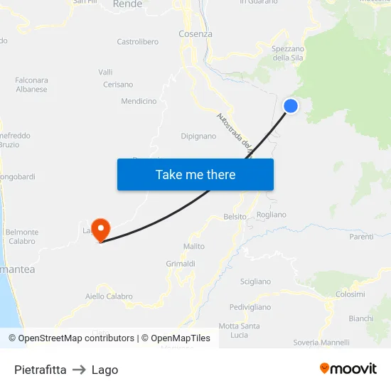 Pietrafitta to Lago map
