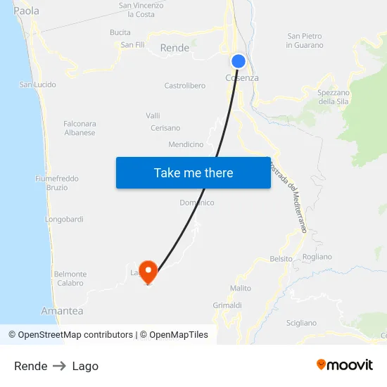 Rende to Lago map