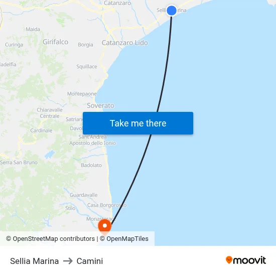 Sellia Marina to Camini map