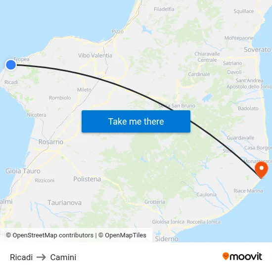 Ricadi to Chimneys map