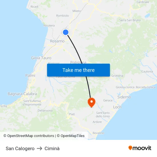 San Calogero to Ciminà map