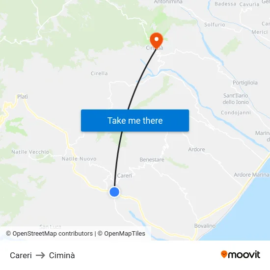 Careri to Ciminà map