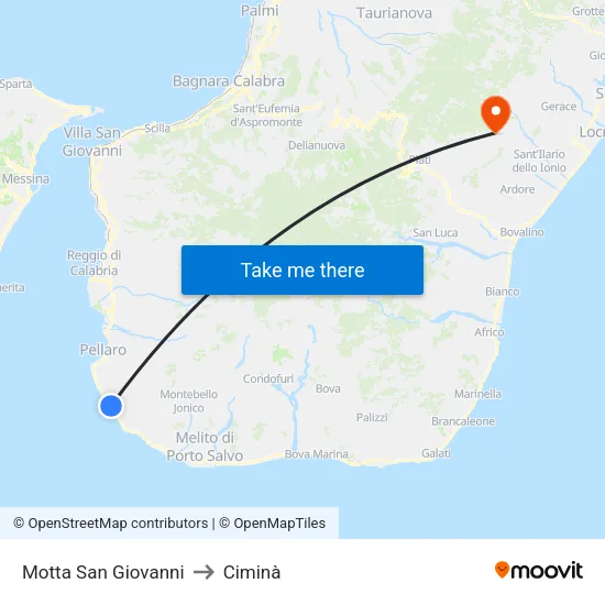 Motta San Giovanni to Ciminà map