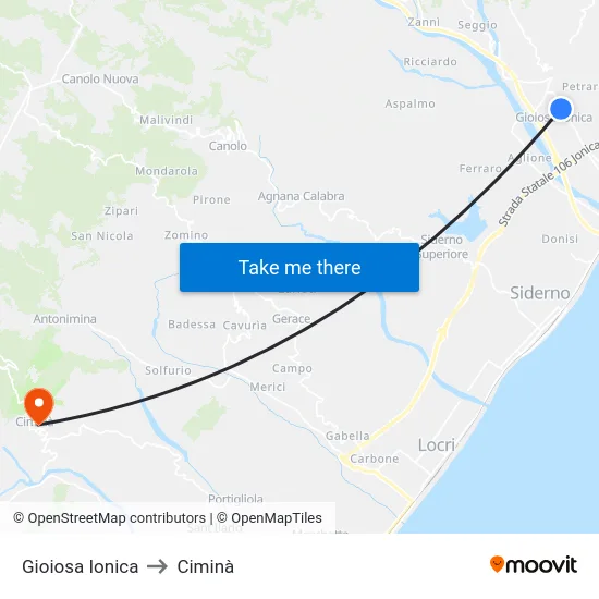 Gioiosa Ionica to Ciminà map